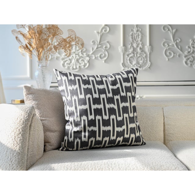 Asian Black Geometric Ikat Pillow Cover For Sale - Image 3 of 6
