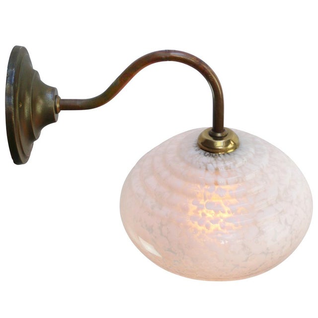 French White Clichy Glass and Brass Wall Lamp For Sale - Image 4 of 6