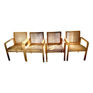 4 Italian Bentwood Cane-Back Armchairs,| Vintage Dining Chairs With Cushions For Sale