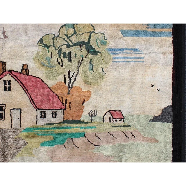 Measures: 2'2 x 3'5 Pictorial Antique American Hooked Rug with Old Farm House Setting Antique American hooked rug with...