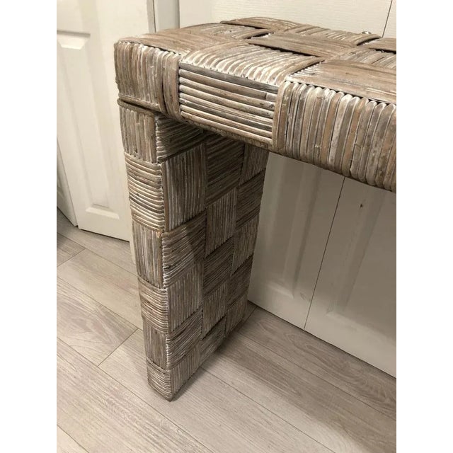Wood Whitewashed Woven Rattan Console Table For Sale - Image 7 of 13