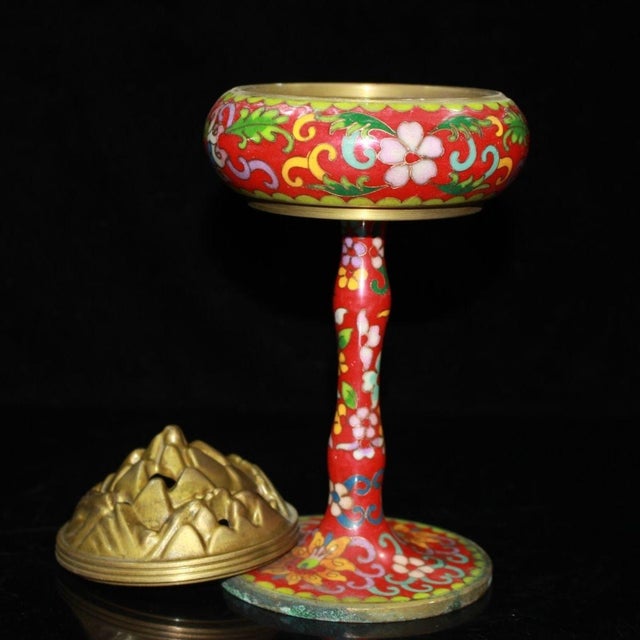 Asian Late 19th Century Cloisonné Enamel Censer With Mountain Lid, 990g For Sale - Image 3 of 9