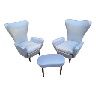 Lounge Chairs with Ottoman by Emilio Sala and Giorgio Madini for Fratelli Galimberti, 1950s, Set of 3 For Sale