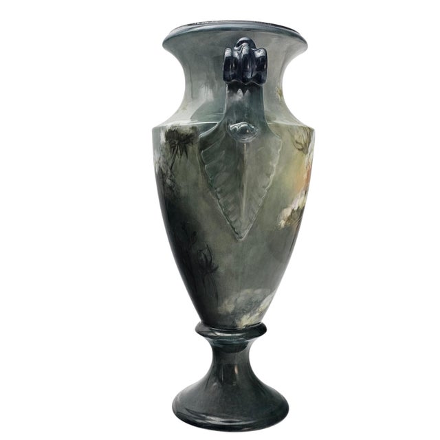 Art Nouveau Monumental Jean Pouyat Limoges Hand Painted Scenic Amphora Vase 16.5" For Sale - Image 3 of 16