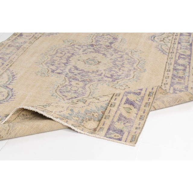 1960s Lavender Medallion Distressed Carpet For Sale - Image 9 of 10