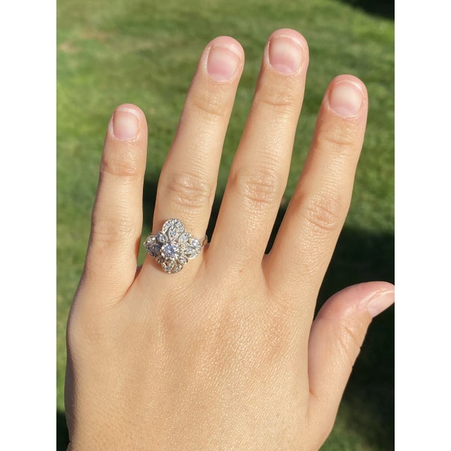 The Crimson Ridge: Ladies Antique 14K White Gold Diamond Princess Ring For Sale - Image 9 of 10