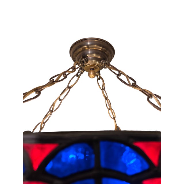 Vintage Colorful French Stained Glass Bowl/ Pendant Light Fixture For Sale - Image 11 of 18