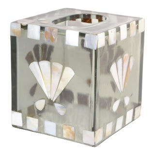 Late 20th Century Coastal Acrylic Mother of Pearl Seascape Tissue Box Cover For Sale