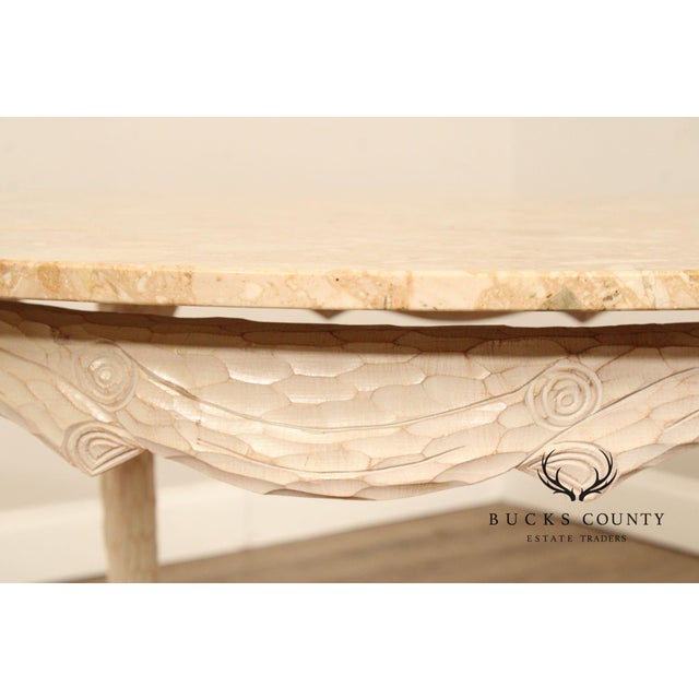 Late 20th Century Faux Bois Carved Wood & Marble Top Round Accent Table For Sale - Image 10 of 17