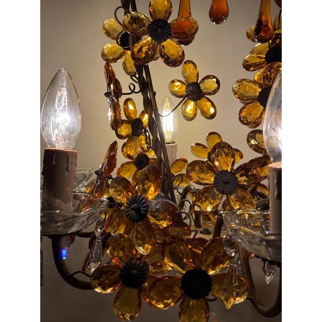 Flower Basket Chandelier with Amber Color Crystals, 1950s For Sale - Image 15 of 18