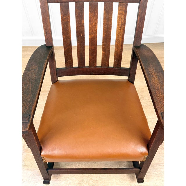 Antique Arts & Crafts Quartersawn Oak Rocking Chair For Sale - Image 10 of 15