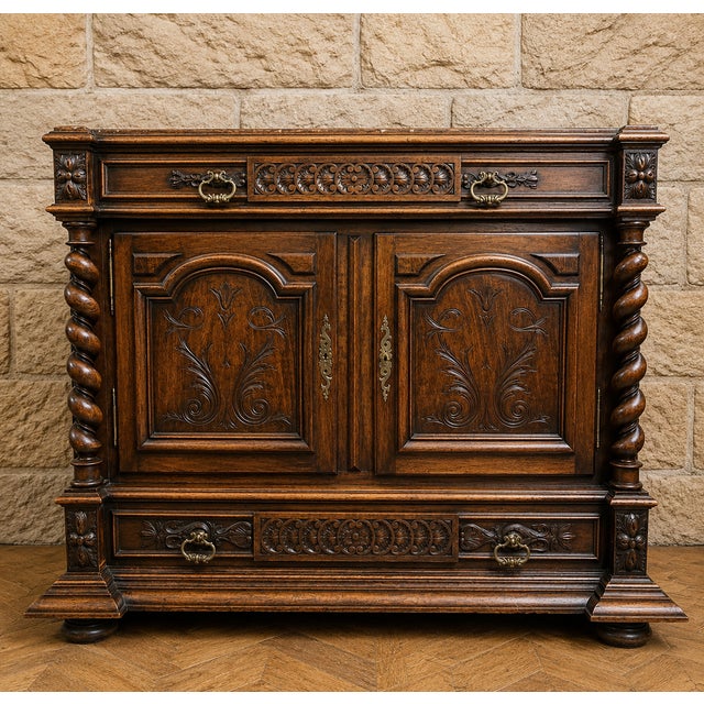 19th Century Carved Wooden Trouser Cabinet with Twisted Columns and Marble Top For Sale - Image 6 of 6