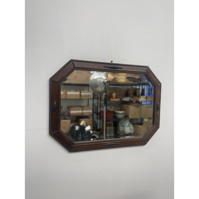 Antique Arts and Crafts Long Octagonal Beveled Oak Mirror. For Sale - Image 4 of 8