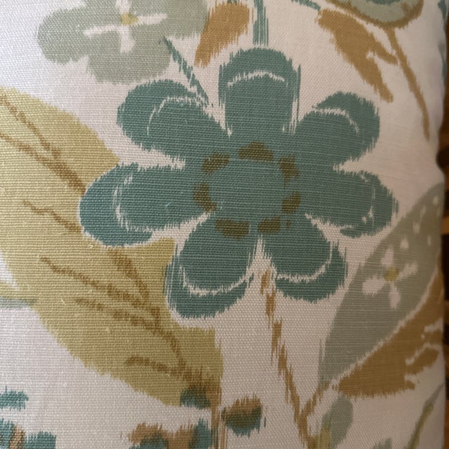 Handcrafted decorative pillow case, double sided aquamarine, sage, tan, khaki, floral linen. Invisible zipper, 20”X20”....