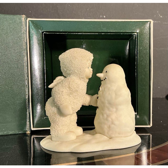 Ceramic Vintage Department 56 Snowbabies "Why Don't You Talk to Me?" Figurine Snowman With Original Packaging For Sale - Image 7 of 12