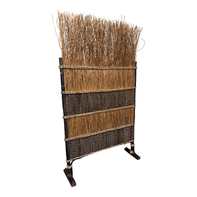 Freestanding Twig Reed Boho Panel Privacy Screen For Sale