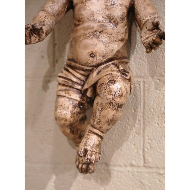 18th Century Italian Carved Polychrome Baby Jesus Figure With Glass Eyes For Sale - Image 4 of 11