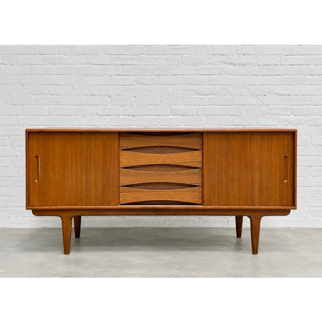 Mid Century Modern Styled Teak Credenza | Scandinavian Media Console | Handmade Reclaimed Wood Sideboard For Sale - Image 4 of 12