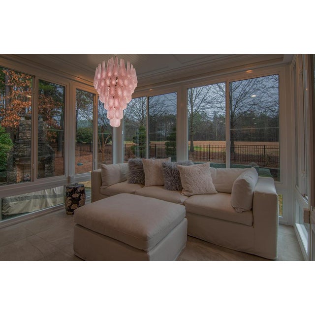 Pink Leaves Chandeliers Murano, 1990s, Set of 2 For Sale - Image 3 of 14