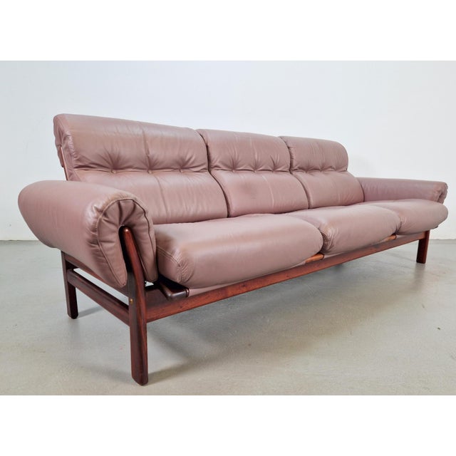 Vintage teak leather sofa & armchair coja sweden '70 beautiful scandinavian design 3-seater sofa and armchair, with pastel...
