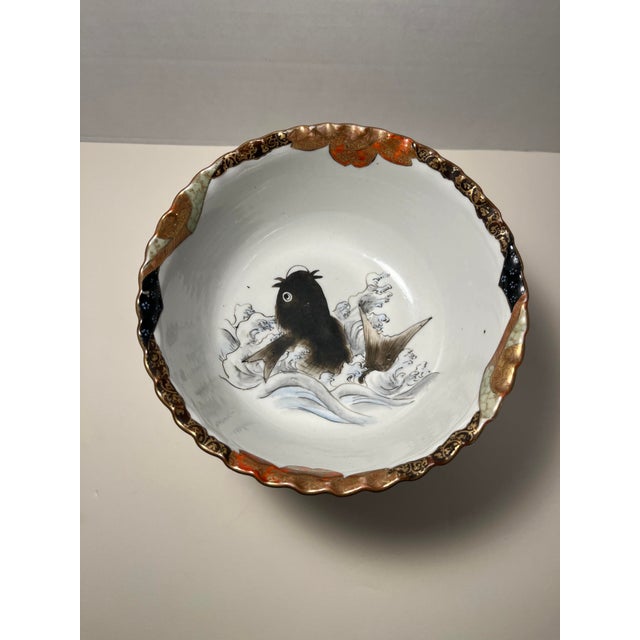 Japanese Antique Meiji Period Japanese Kutani Polychrome Porcelain Stem Cup Footed Bowl For Sale - Image 3 of 7