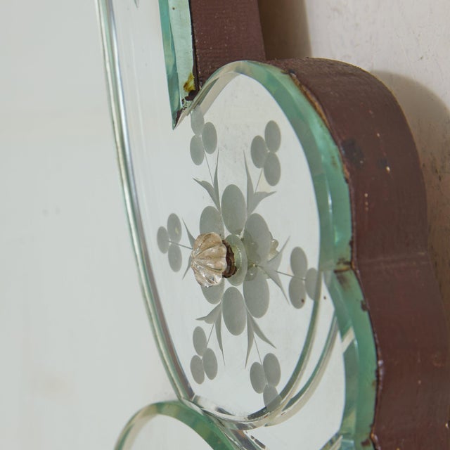 Italian Art Deco Venetian Wall Mirror with Floral Motifs, 1930s For Sale - Image 4 of 7