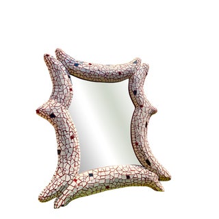 Trencadis Sculptural Mirror with Three-Dimensional Volume and Red Glass Inlays, 1970 For Sale