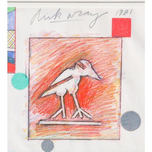 Dick Wray Blue, Orange, and Green Abstract Geometric Figurative Collage, 1981 For Sale - Image 11 of 12