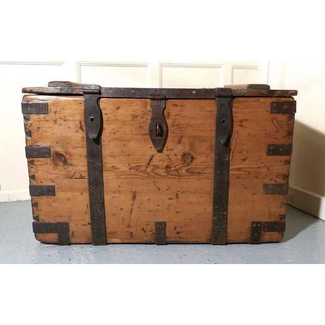 Brown Large Victorian Pine and Iron Bound Sea Silver Chest, 1880s For Sale - Image 8 of 9