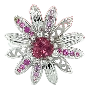 Carrera y Carrera Primavera Tourmaline 18k White Gold Spinner Flower Ring, Size 6.5