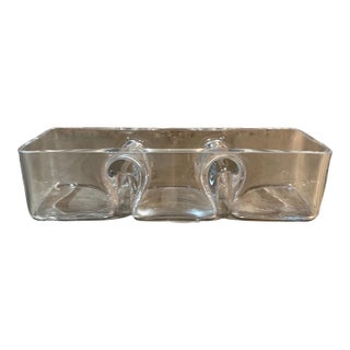1980s Krosno Poland 3-Part Divided Clear Glass Relish Dish Heavy Hand-Blown Art Glass For Sale