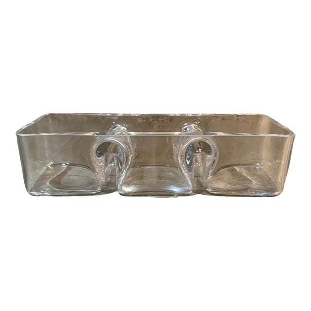 1980s Krosno Poland 3-Part Divided Clear Glass Relish Dish Heavy Hand-Blown Art Glass For Sale