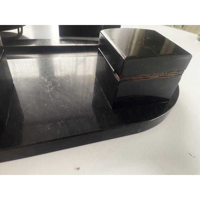 Art Déco Office Desk Set in Black Marble, 1930s, Set of 7 For Sale - Image 14 of 18