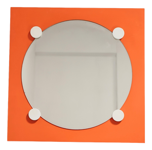 Vintage Space Age Geometric Orange Specchio Wooden Mirror, 1970s