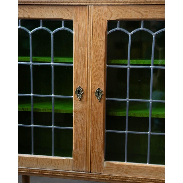 1970s Kjærnulf Style Danish Oak & Stained Glass Cabinet, Attributed For Sale In Columbus - Image 6 of 12