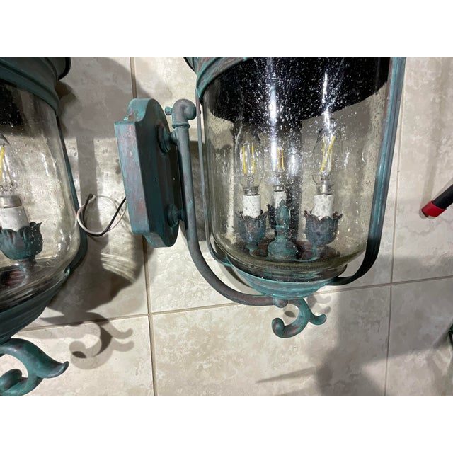Pair of Vintage Solid Brass Wall Lanterns /Sconces 22”x10”x11”.5 For Sale - Image 16 of 16