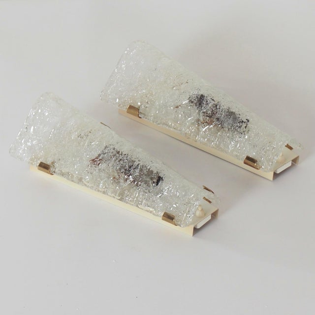 1970s Wall Lamps in Brass & Relief Glass from Hillebrand Leuchten, 1960s, Set of 2 For Sale - Image 5 of 12