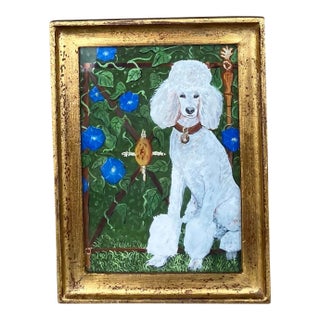 Contemporary Standard White Poodle Dog Small Print by Judy Henn Gilt Wood Frame For Sale