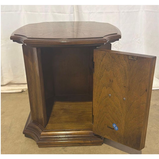 1970s Vintage Drexel Mediterranean Walnut End Tables With Storage – A Pair For Sale - Image 5 of 11