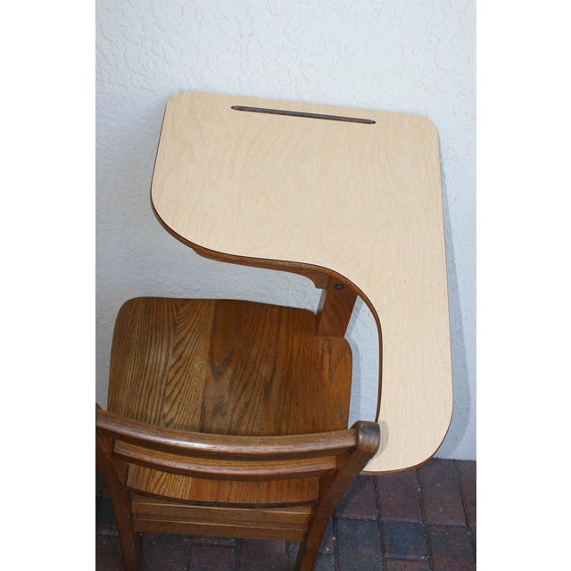 20th Century Arts and Crafts Tiger Oak Right Handed School Desk With