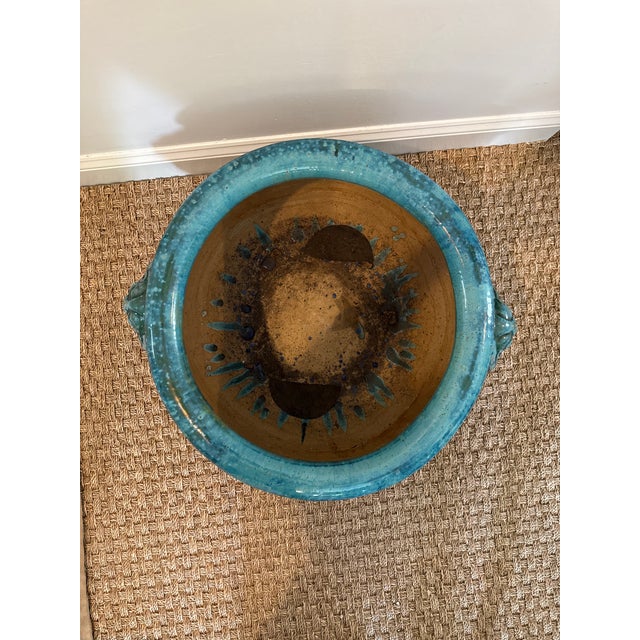 Mid 20th Century Large Chinese Turquoise Glazed Jardiniere With Lion Mask Handles For Sale In Providence - Image 6 of 6