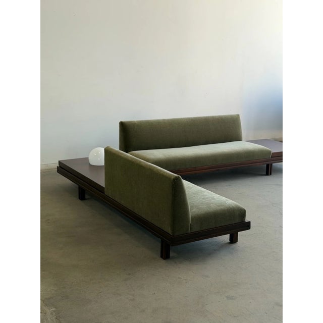 Vintage Platform Sectional in Walnut & Mohair For Sale In Los Angeles - Image 6 of 14