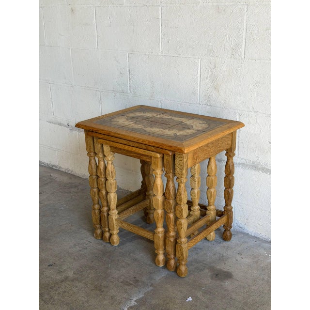 Wood Oak Tile Top Nesting Tables Set of 3 Danish Mid-Century Modern Side Tables 1970s For Sale - Image 7 of 9