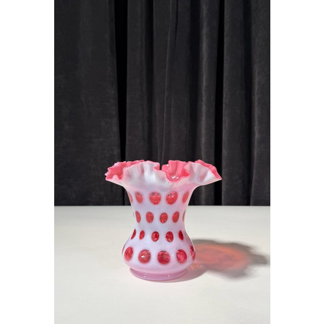 Fenton Art Glass Company Fenton Cranberry Coin Dot Ruffled Vase - Mid 20th Century Art Glass For Sale - Image 4 of 8