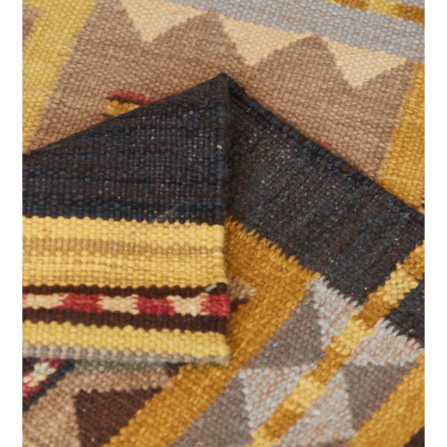 Mid-Century Modern Handwoven Yellow and Charcoal Wool Rug For Sale - Image 3 of 8