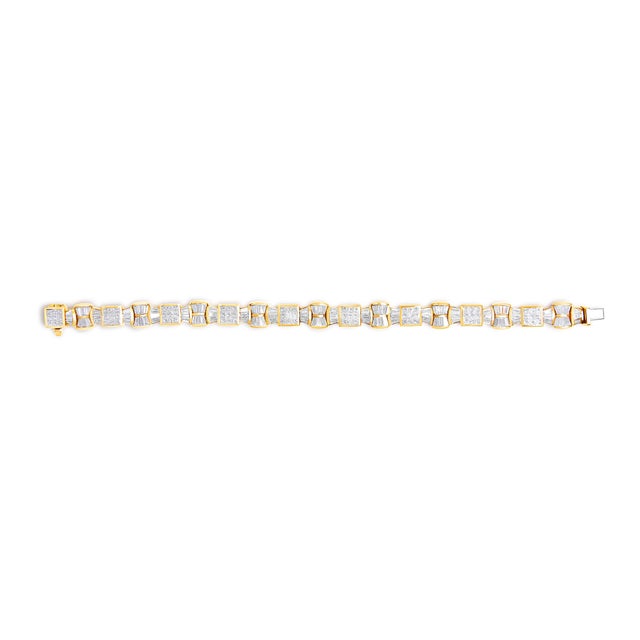 Contemporary 14K Yellow Gold 9 7/8 Cttw Princess and Baguette Diamond Bow and Box Link Tennis Bracelet (G-H Color, VS1-VS2 Clarity) - 7" Inches For Sale - Image 3 of 5