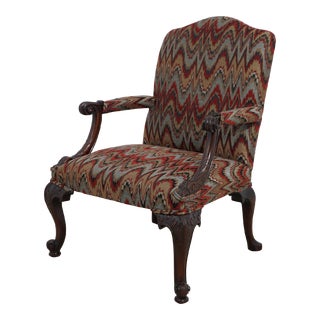 Georgian Style Carved Mahogany Newly Upholstered Armchair For Sale
