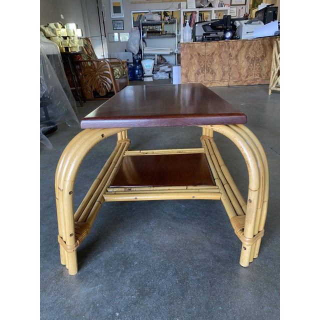 1950s Restored Rattan & Mahogany "Grasshopper" Cocktail Table For Sale - Image 5 of 13