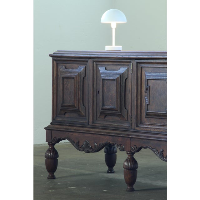 Large Vintage Brutalist Danish Dark Stained Oak Sideboard, 1940s For Sale - Image 9 of 18