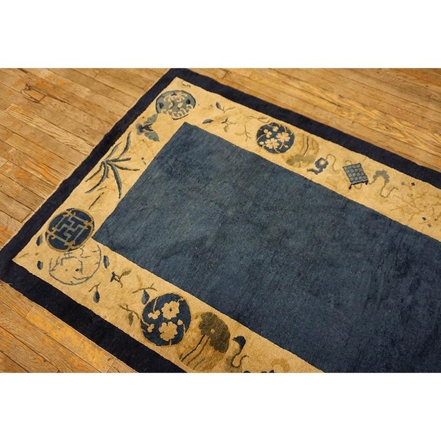 1920s Antique Blue Open Field Geometric Chinese Peking Handknotted Runner Rug For Sale - Image 9 of 9